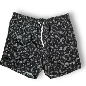 🌑 The Kooples Swim Trunks Men’s Medium‎ | Black Paisley Bandana Print